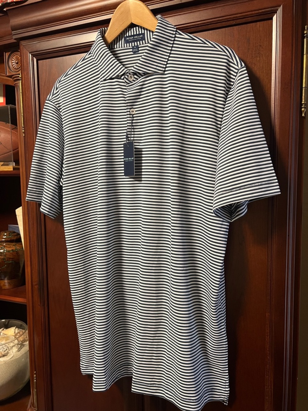 Brand New Peter Millar Crown Crafted Stretch Classic Navy & White Striped Polo! - Picture 9 of 12